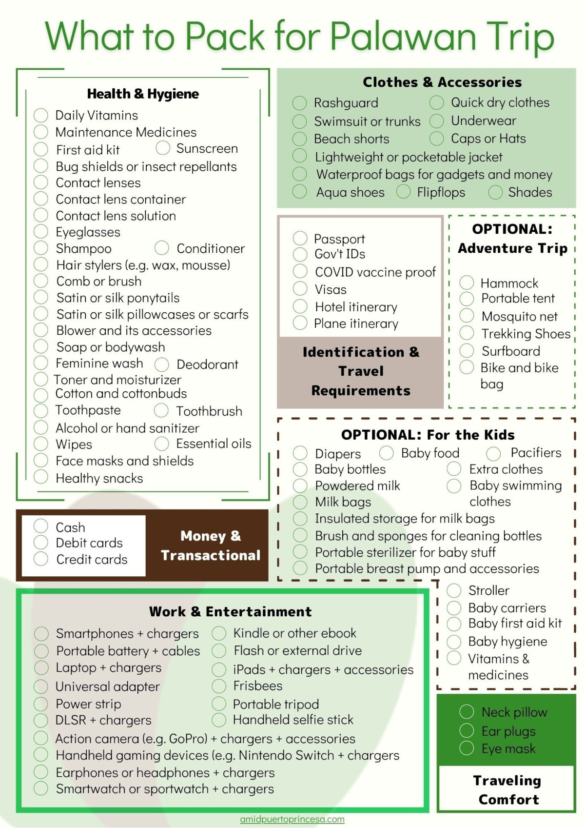 What to pack for Palawan Trip Checklist (Downloadable infographic)